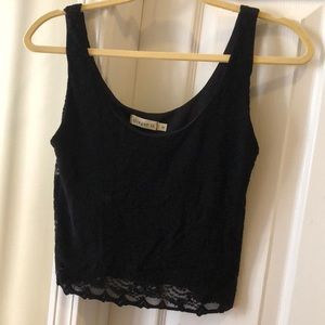Black lace long crop top tank top